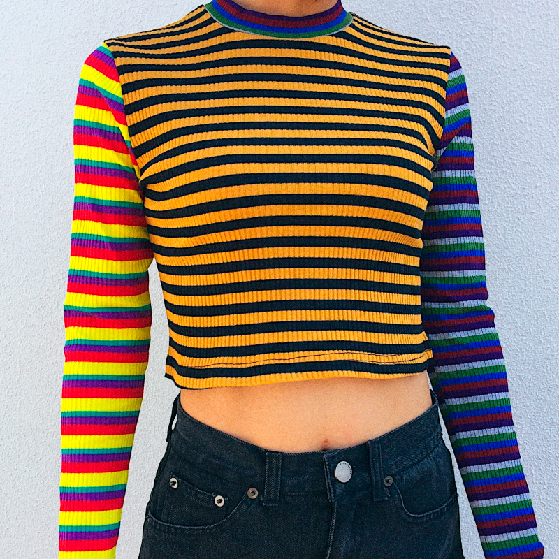 BLUSA VINTAGE COM LISTRAS ARCO-ÍRIS - Ohbabyohman