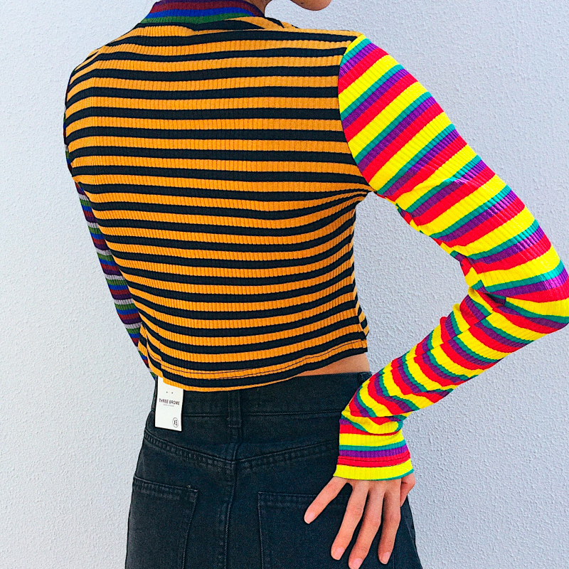 BLUSA VINTAGE COM LISTRAS ARCO-ÍRIS - Ohbabyohman