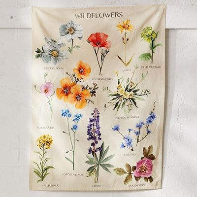 Botanical Wildflower Tapestry Wall Hanging Flower Reference Chart Hippie Bohemian Tapestries Colorful Psychedelic INS Home Decor - Ohbabyohman